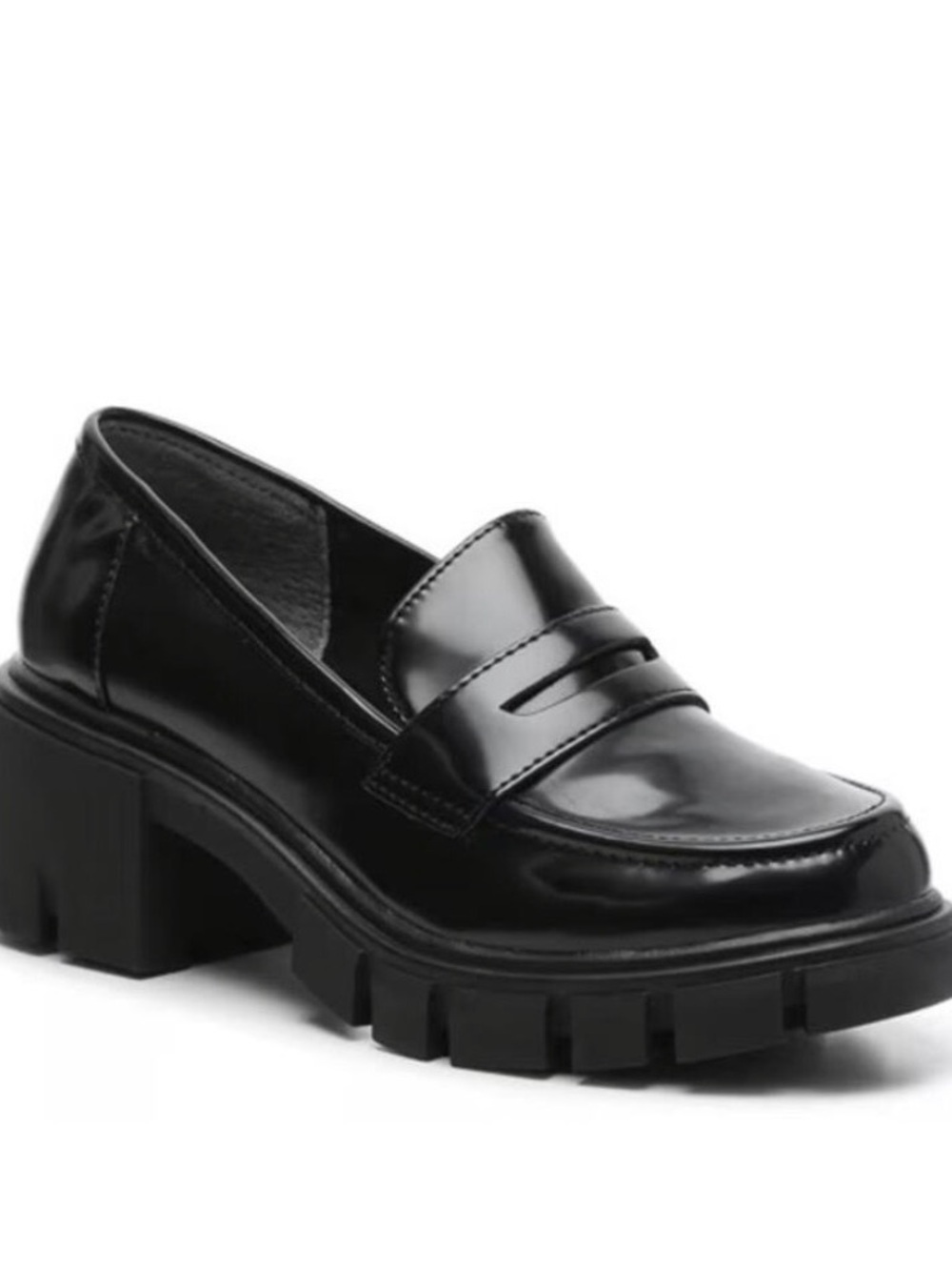 Crown Vintage Black Chunky Lug Penny Loafers